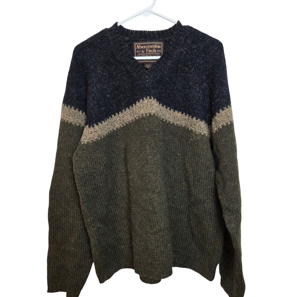 Vintage Abercrombie Fitch 100% Wool Forest Green Y2K Winter Sweater Size XL